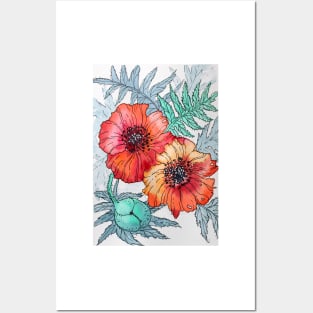 Shiny Poppy Watercolor Painting Posters and Art